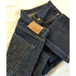 Sean John Jeans Men 36x32 Basket Weave Back Pockets Blue Straight Wide Leg Retro